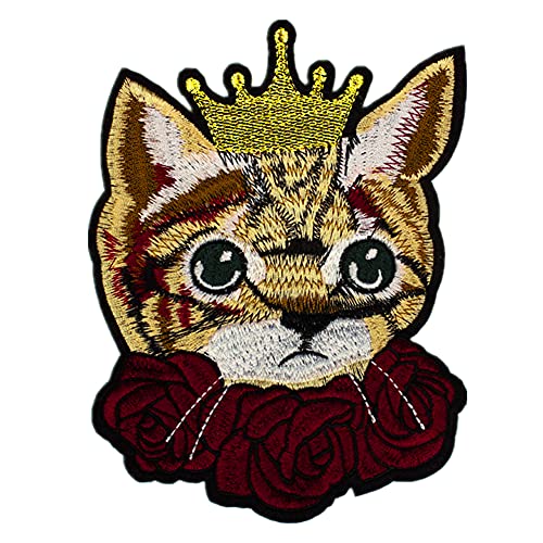 LOCOMO Large Cat Princess Prince Iron On Patch Sew On Patch Embroidered Embroidery Cute Kitten DIY Applique Motif for Kid Girl Women Clothing Jacket Backpack Decoration - Image 1