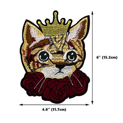 LOCOMO Large Cat Princess Prince Iron On Patch Sew On Patch Embroidered Embroidery Cute Kitten DIY Applique Motif for Kid Girl Women Clothing Jacket Backpack Decoration - Image 2