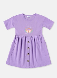 Nautinati Nautinati Girls' Butterfly Print Knee Length Frock with Pockets  - Image 1