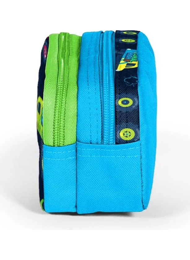 كورال هاي Kids Blue Navy Blue Monster Truck Patterned Two Compartment Pencil Bag 22285