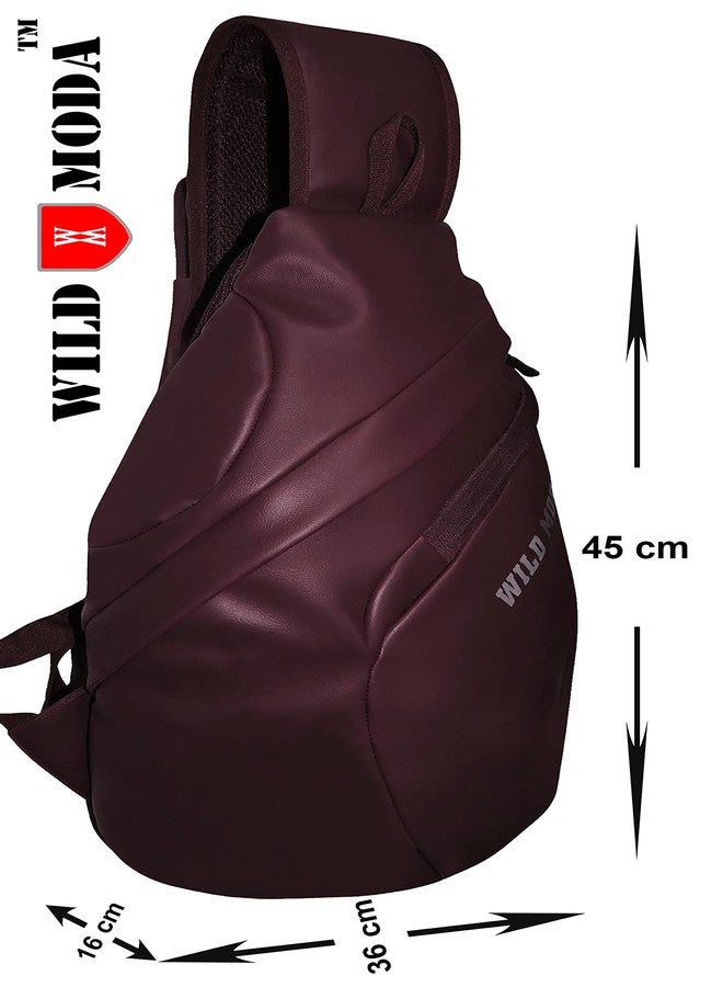WILD MODA Premium Faux Leather Unisex Cross Body Backpack for Travel, College, Tuition etc (Maroon) - Image 3