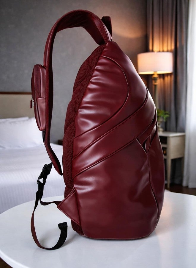 WILD MODA Premium Faux Leather Unisex Cross Body Backpack for Travel, College, Tuition etc (Maroon) - Image 2