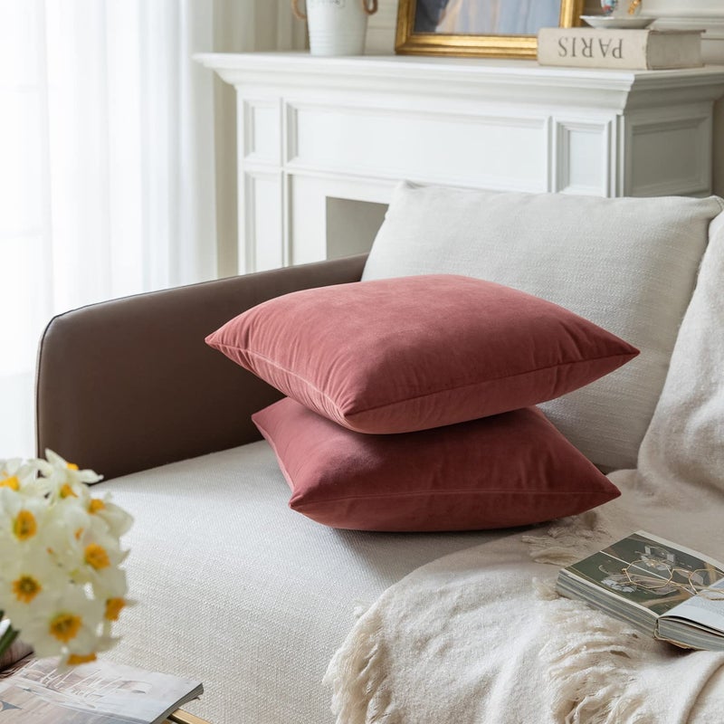 Rythome Set of 2 Velvet Throw Pillow Covers for Couch and Bed - 18"x18", Mauve Dusk - Image 3