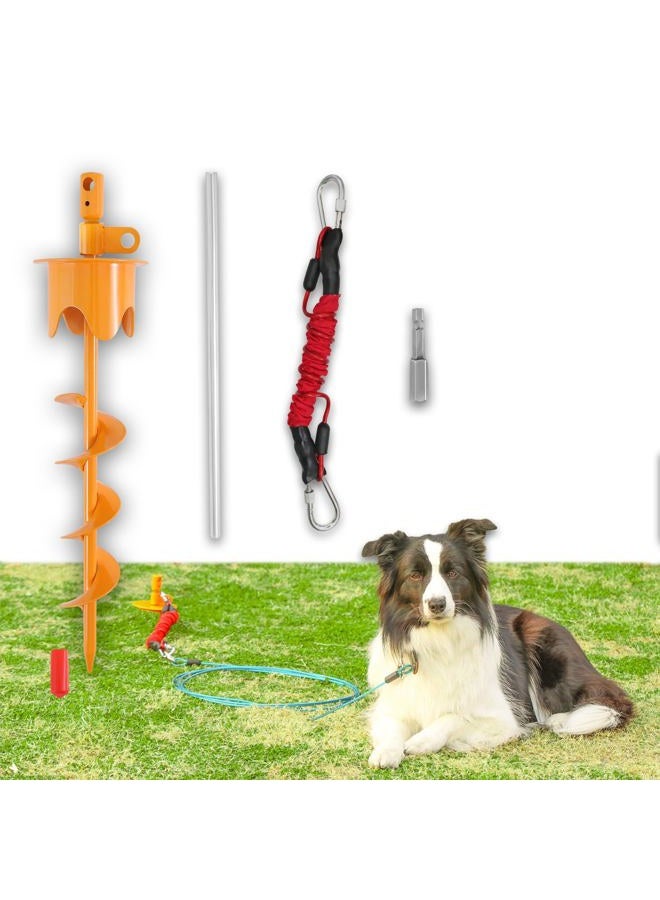 Tyalez Dog Stakes for Outside Heavy Duty Hold up to 350Lbs Large Dogs Tie Out Tether Leash Chain for Yard Screw in Ground Anchors Set 17 inch with Buffer Rope - Image 1