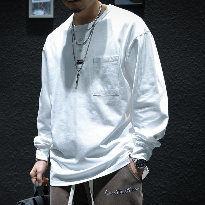 Autumn Long-Sleeved T-Shirt Men'S Loose Trendy Brand Ins Henry Collar Large Size Fatty Base Shirt Trendy Men'S T-Shirt - Image 1