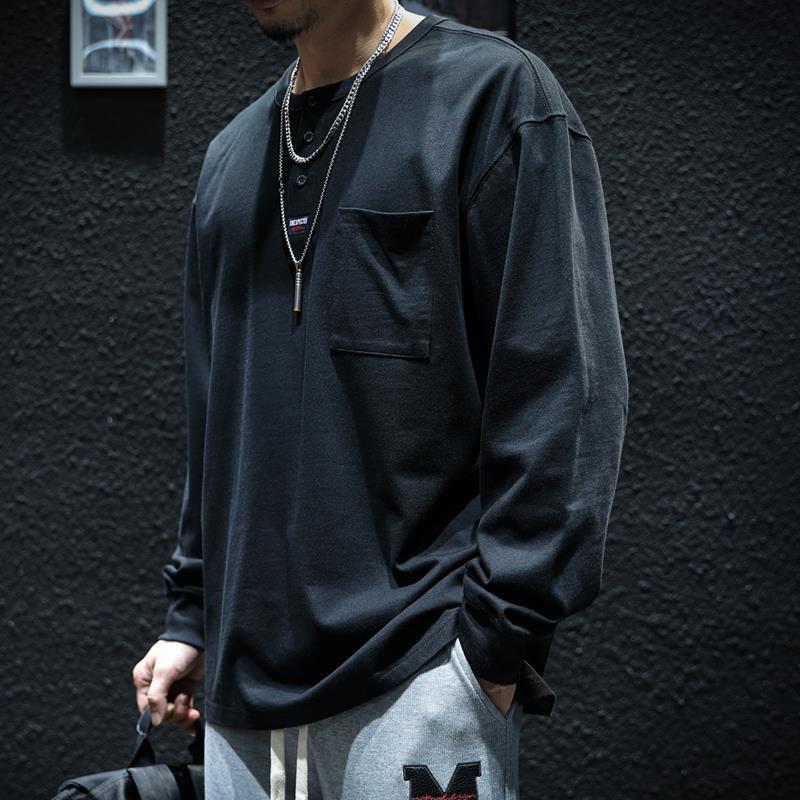 Autumn Long-Sleeved T-Shirt Men'S Loose Trendy Brand Ins Henry Collar Large Size Fatty Base Shirt Trendy Men'S T-Shirt - Image 2