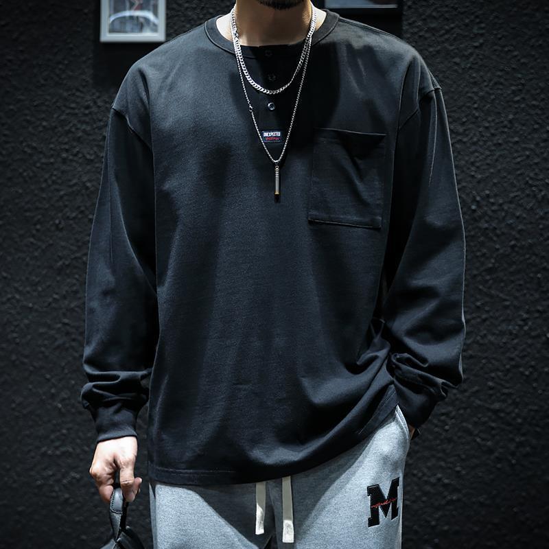 Autumn Long-Sleeved T-Shirt Men'S Loose Trendy Brand Ins Henry Collar Large Size Fatty Base Shirt Trendy Men'S T-Shirt - Image 3