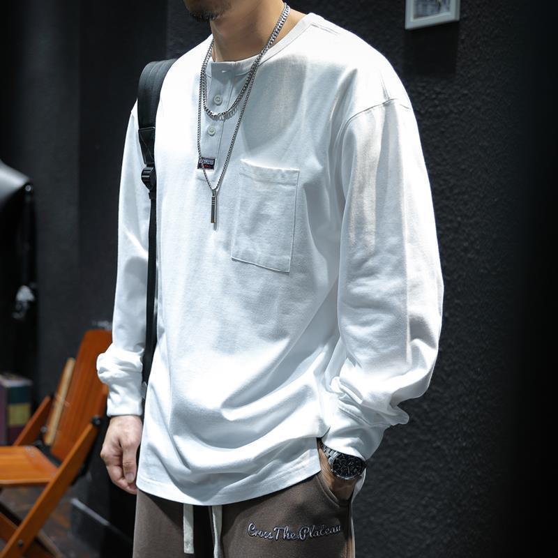 Autumn Long-Sleeved T-Shirt Men'S Loose Trendy Brand Ins Henry Collar Large Size Fatty Base Shirt Trendy Men'S T-Shirt - Image 5