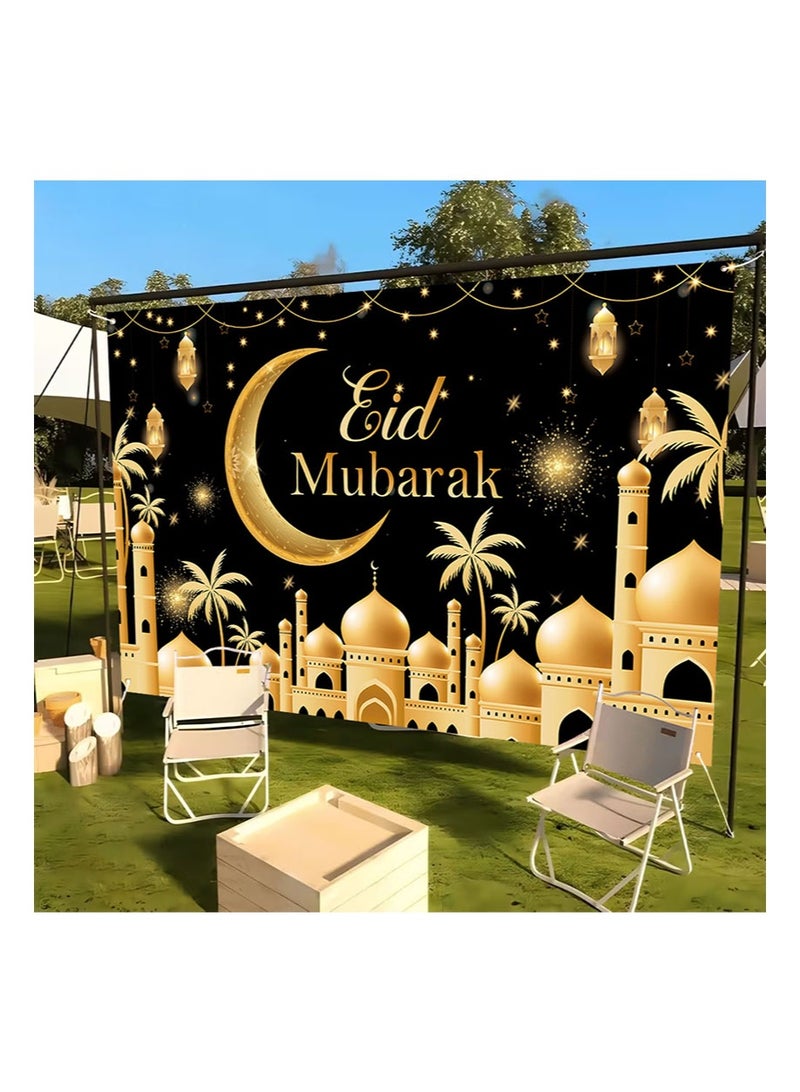 Aikanbo Ramadan Party Set,Eid Mubarak Table Flag 70.8x13.7 inches and Eid Mubarak Backdrop Banner 70.8x43.3 inches,Islamic Eid Mubarak Table Runner,Muslim Eid Mubarak Fabric Backdrop for Eid Celebration with Venus Moon Mosque Decoration,Islamic Home Decor Background - Image 4