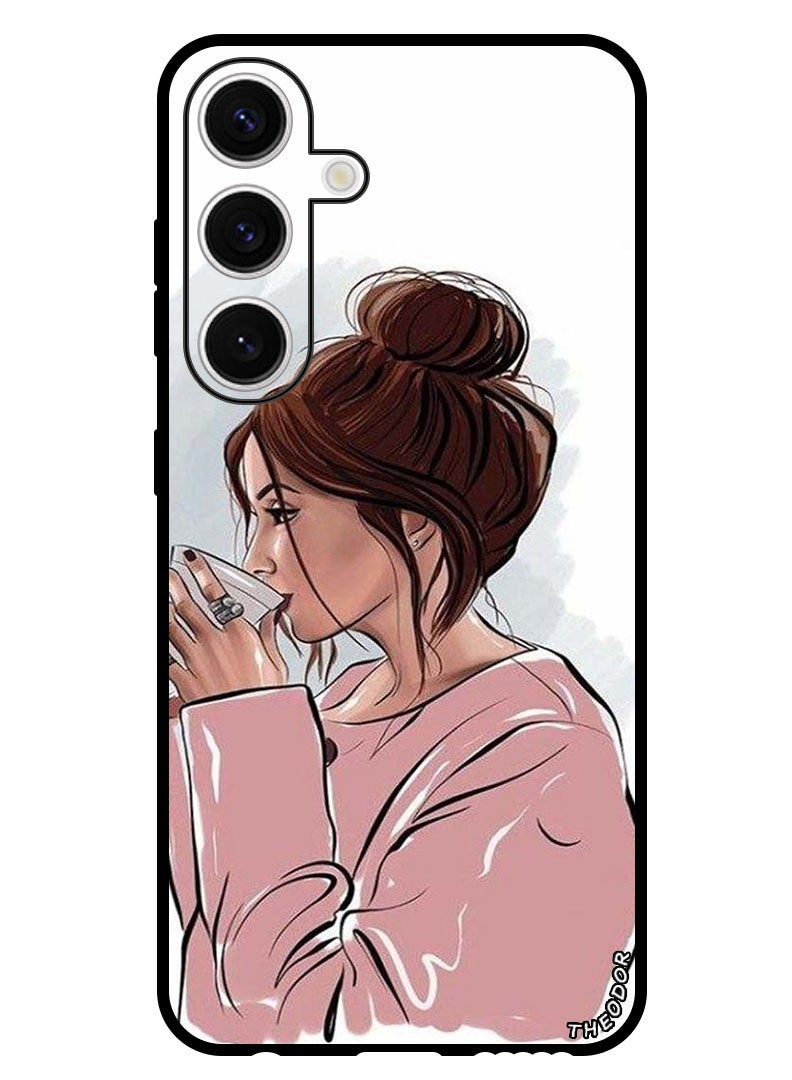 Theodor Protective Case Anti Scratch Shock Proof Bumper Cover For Samsung Galaxy S24 Girl Drinking Coffee 1 - Image 1