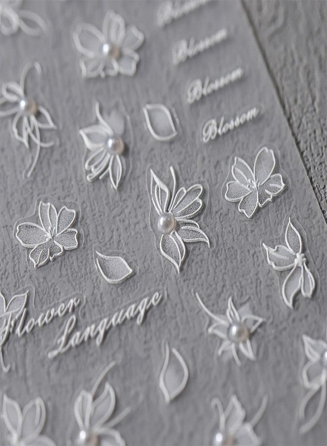 JALIYA 5D Embossed White Lace Flower Nail Art Stickers Pearl Flower Nail Stickers for Nail Art Supplies Self-adhsive Flower Nail Decals Vintage Flower Stickers for Nails Floral Nail Accessories for Women - Image 5
