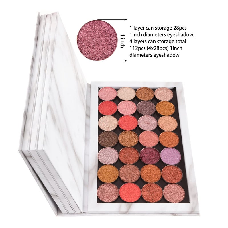 Allwon 4-Layer Book Shaped Marble Magnetic Palette Large Empty Makeup Palette Storage Box for Eyeshadow Lipstick Blush Powder (White) - Image 4