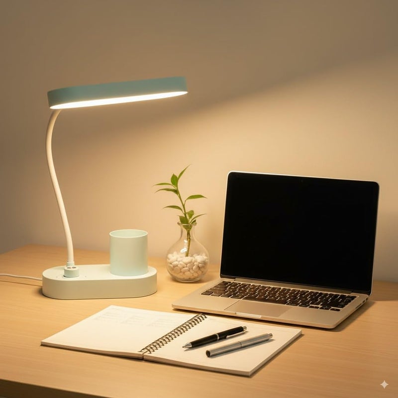Oval Base Adjustable Desk Lamp – W20xD9.5xH33cm, LED Table Lamp for Computer or Desk, USB Rechargeable Reading Study Lamp for Kids (Light Sky Blue) - Image 2