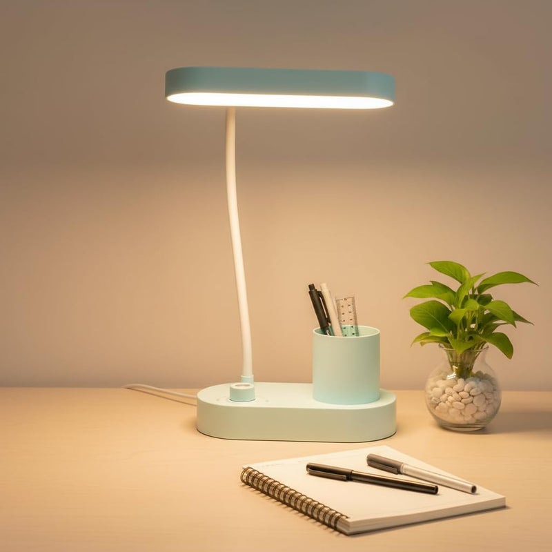 Oval Base Adjustable Desk Lamp – W20xD9.5xH33cm, LED Table Lamp for Computer or Desk, USB Rechargeable Reading Study Lamp for Kids (Light Sky Blue) - Image 1