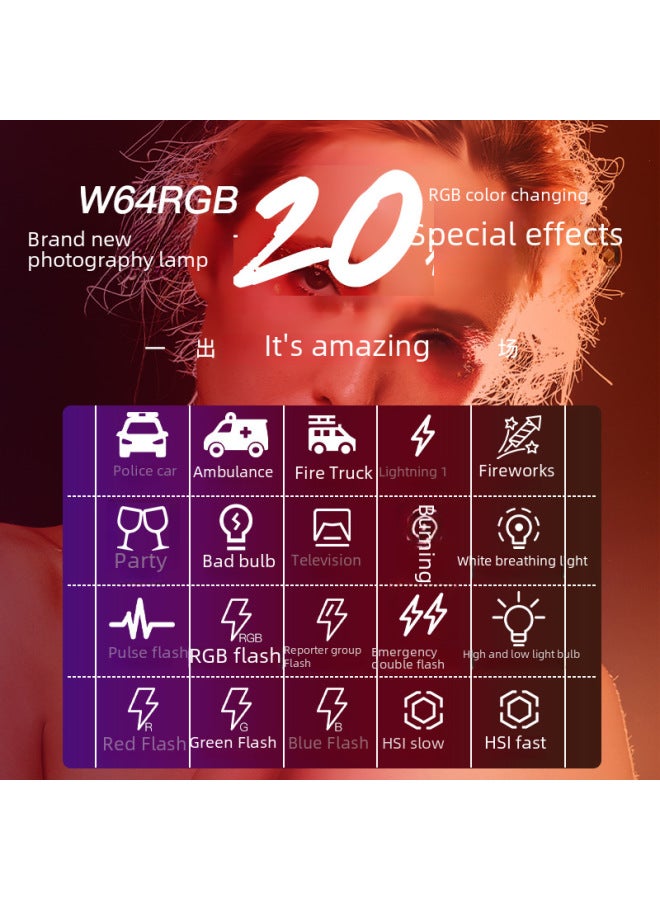 ضوء تعبئة W64rgb للهاتف المحمول، إضاءة تعبئة الكاميرا، تصوير حي مع إضاءة جميلة، إضاءة مكتبية، إضاءة الفيديو الاحترافية - Image 4