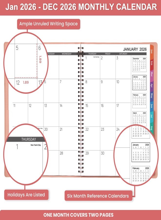 MaaIbok 2026 Monthly Planner - 9'' x 11'' JAN. 2026 - DEC. 2026, 12 Monthly Planner Spiral Bound, Monthly Calendar 2026 with Soft Leather Cover, 15 Note Pages, Monthly Tabs, Inner Pocket - Image 3