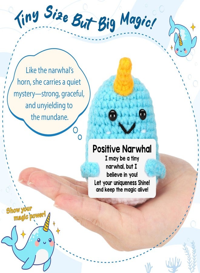 BdayPtion Mini Narwhal Positive Crochet Animals Gifts, Mothers Day Birthday Gifts for Women Men, Graduation Gift for Him Her Teens Girl Boy, Inspirational Support Handmade Crochet Narwhal Present - Image 2