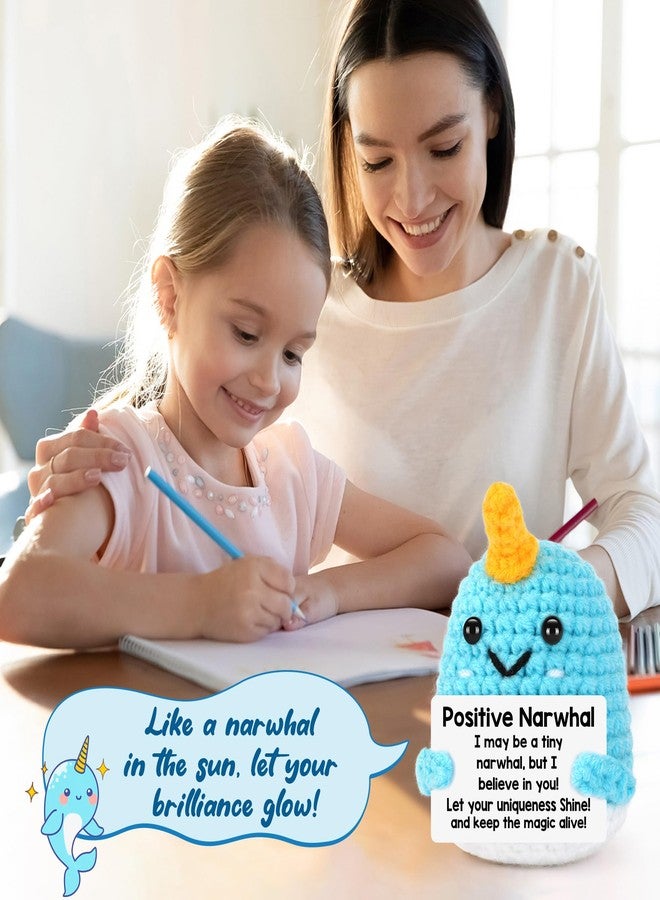 BdayPtion Mini Narwhal Positive Crochet Animals Gifts, Mothers Day Birthday Gifts for Women Men, Graduation Gift for Him Her Teens Girl Boy, Inspirational Support Handmade Crochet Narwhal Present - Image 3