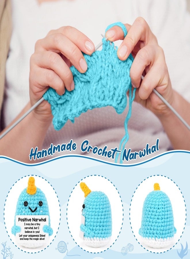 BdayPtion Mini Narwhal Positive Crochet Animals Gifts, Mothers Day Birthday Gifts for Women Men, Graduation Gift for Him Her Teens Girl Boy, Inspirational Support Handmade Crochet Narwhal Present - Image 5