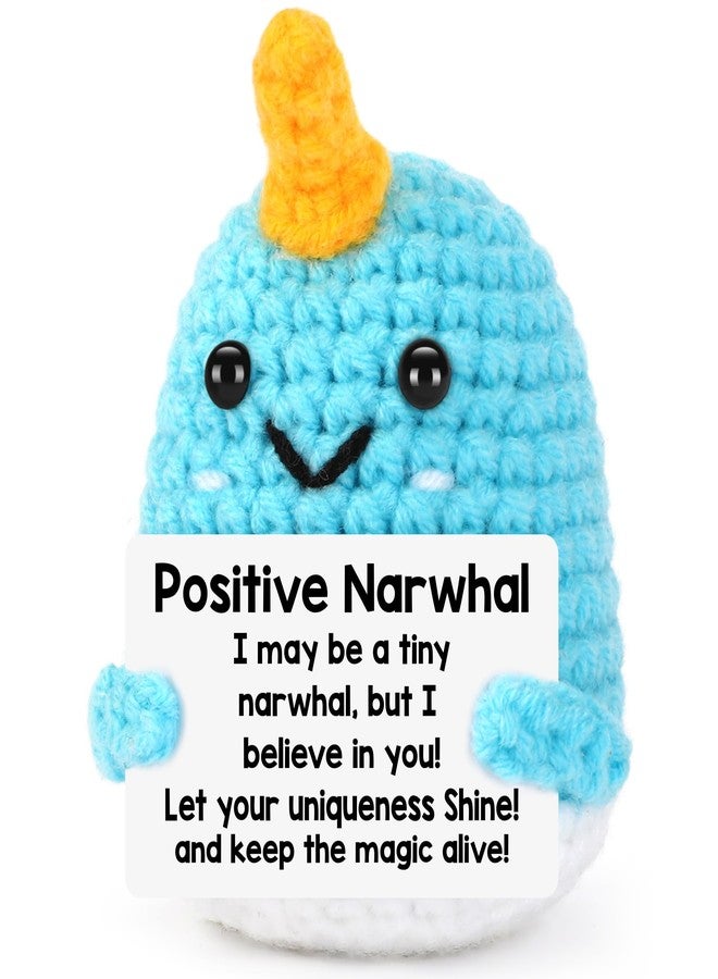 BdayPtion Mini Narwhal Positive Crochet Animals Gifts, Mothers Day Birthday Gifts for Women Men, Graduation Gift for Him Her Teens Girl Boy, Inspirational Support Handmade Crochet Narwhal Present - Image 1