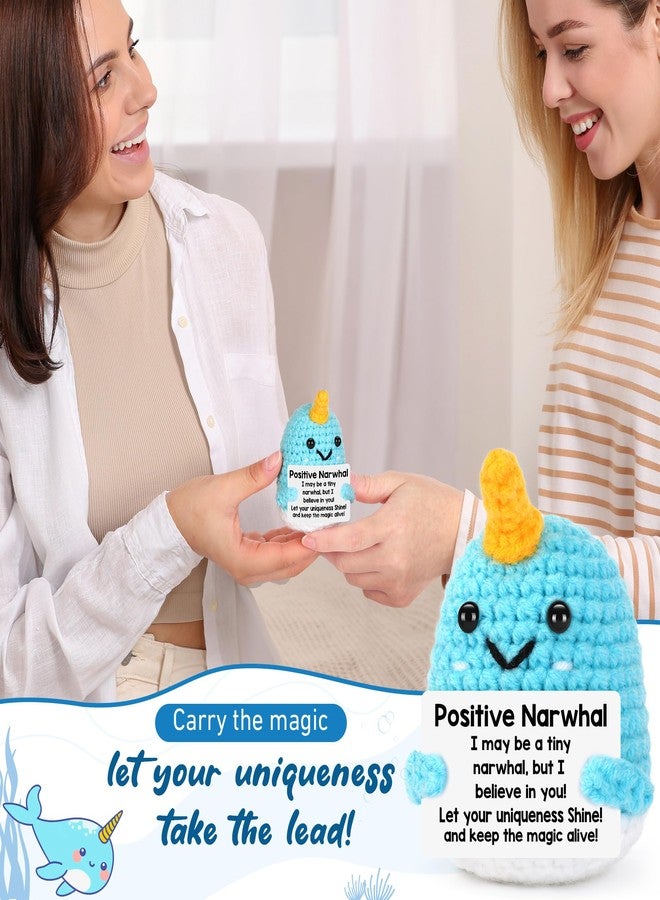 BdayPtion Mini Narwhal Positive Crochet Animals Gifts, Mothers Day Birthday Gifts for Women Men, Graduation Gift for Him Her Teens Girl Boy, Inspirational Support Handmade Crochet Narwhal Present - Image 4