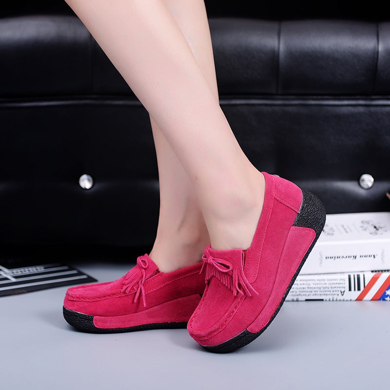 2020 Thick Bottom Tassel Platform Women'S Shoes Wedge Shoes Moms Flat Rocking Shoes Beans Shoes Women'S Large Size 43 - Image 1