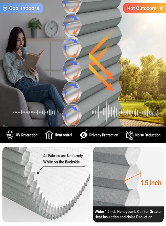 LazBlinds Top Down Bottom Up (TDBU) Cordless Cellular Shades, Light Filtering Honeycomb Shades Thermal Insulation Noise Reduction Blinds for Windows, 23" W x 48" H, Grey - Image 3