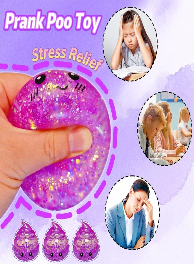 EVDERS Novelty Squishy Poop Stress Ball Squishies Toys, Glitter Sensory Poop Stress Sugar Balls, Funny Stretch and Squeeze Fidget Toys for Kids and Adults, Fool's Day Prank Gift Party Favor (Purple) - Image 4