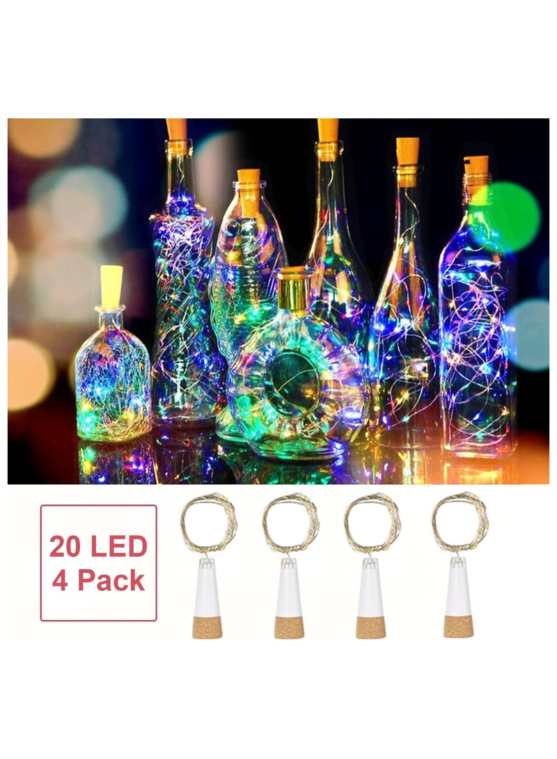 4 Pack USB Colorful Cork String Lights for Wine Bottles, 20 LED Waterproof Copper Wire Fairy Lights for DIY Party, Wedding, Halloween Decorations - Fits Most Bottles (Four Colors)