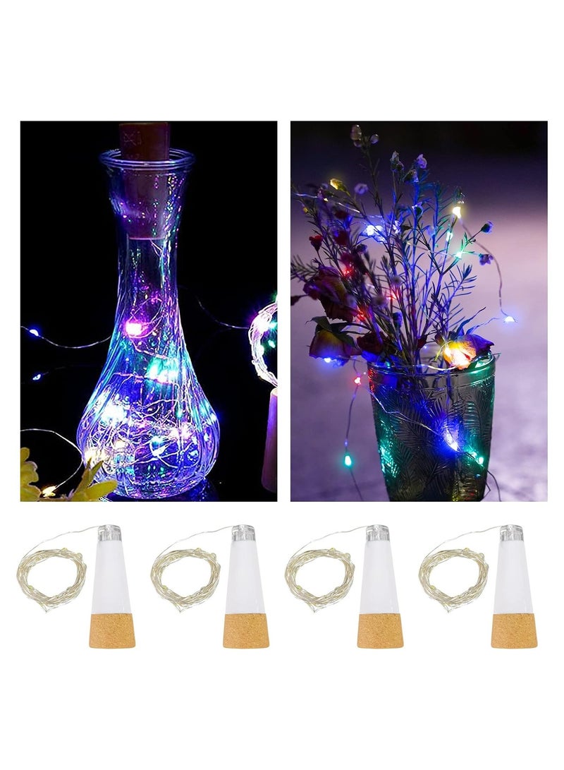 4 Pack USB Colorful Cork String Lights for Wine Bottles, 20 LED Waterproof Copper Wire Fairy Lights for DIY Party, Wedding, Halloween Decorations - Fits Most Bottles (Four Colors)
