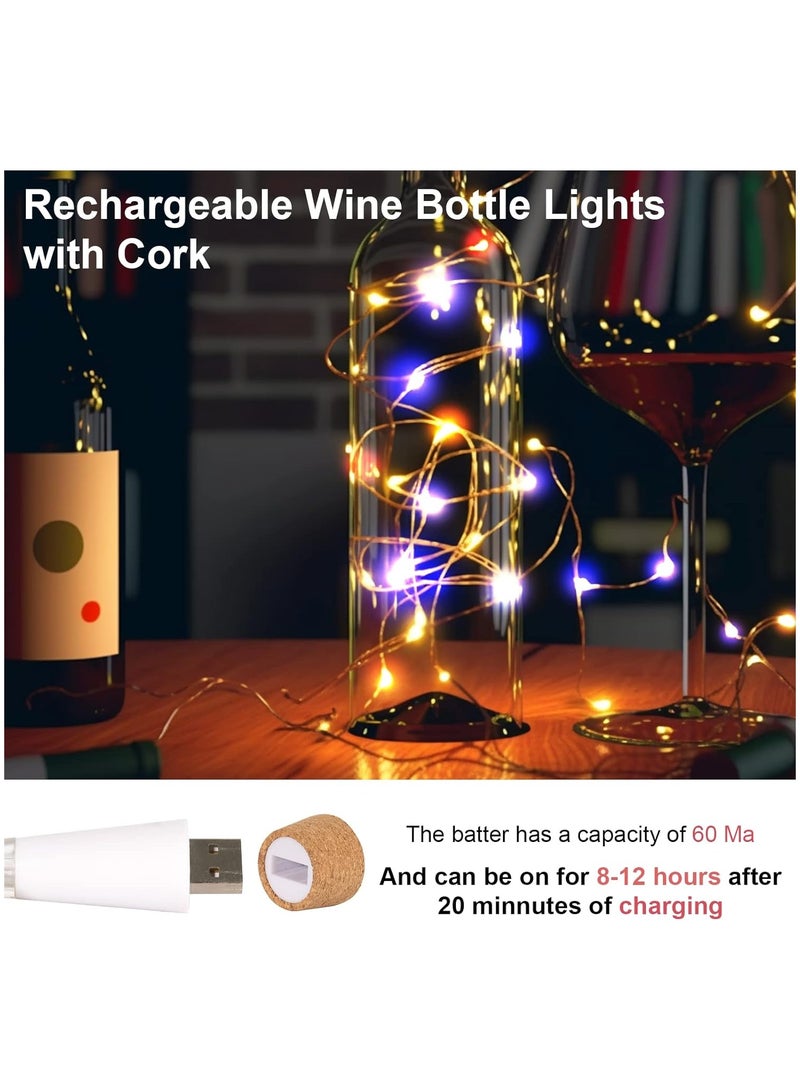 4 Pack USB Colorful Cork String Lights for Wine Bottles, 20 LED Waterproof Copper Wire Fairy Lights for DIY Party, Wedding, Halloween Decorations - Fits Most Bottles (Four Colors)