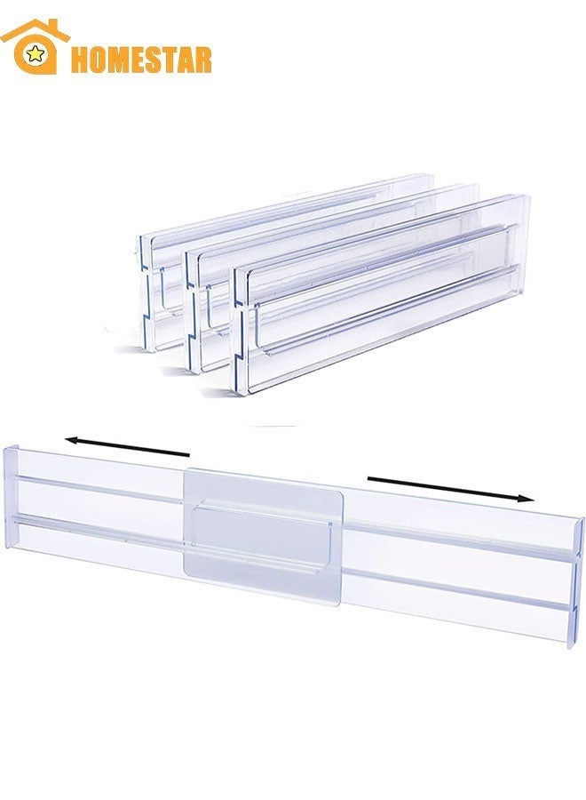 3 Pack Drawer Dividers Organizer, Adjustable 3.2 inch High Expandable from 12-21 inch, Clear Plastic Separators for Clothing, Kitchen Utensils and Office  Storage - Image 1