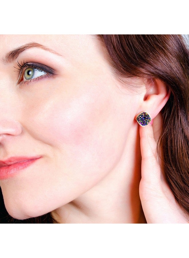 BaubleStar Druzy Stud Earrings Gold Delicate Square Resin Mineral Rock Stone Ear Studs Jewelry For Women - Image 2