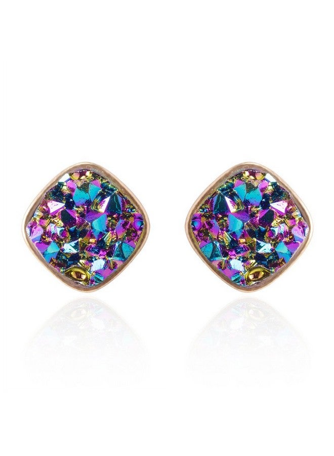 BaubleStar Druzy Stud Earrings Gold Delicate Square Resin Mineral Rock Stone Ear Studs Jewelry For Women - Image 1