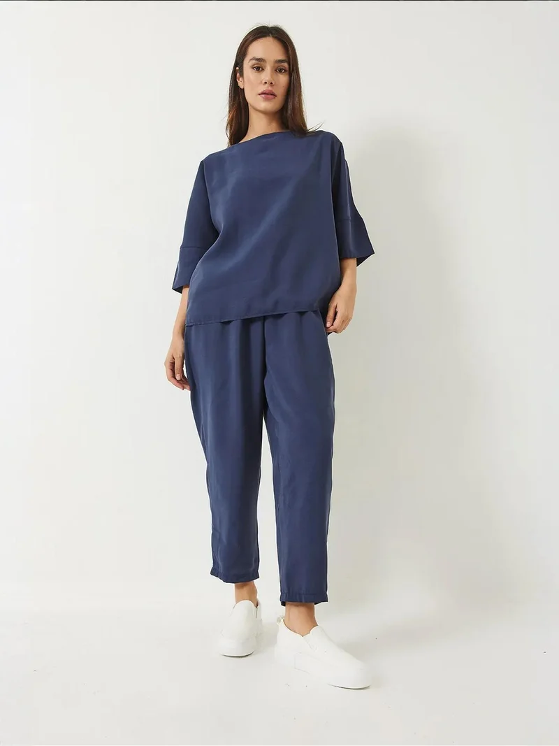 Bianco Lucci LUCCI Oversized Boat Neck Polyester Two-Piece Co-ord Set