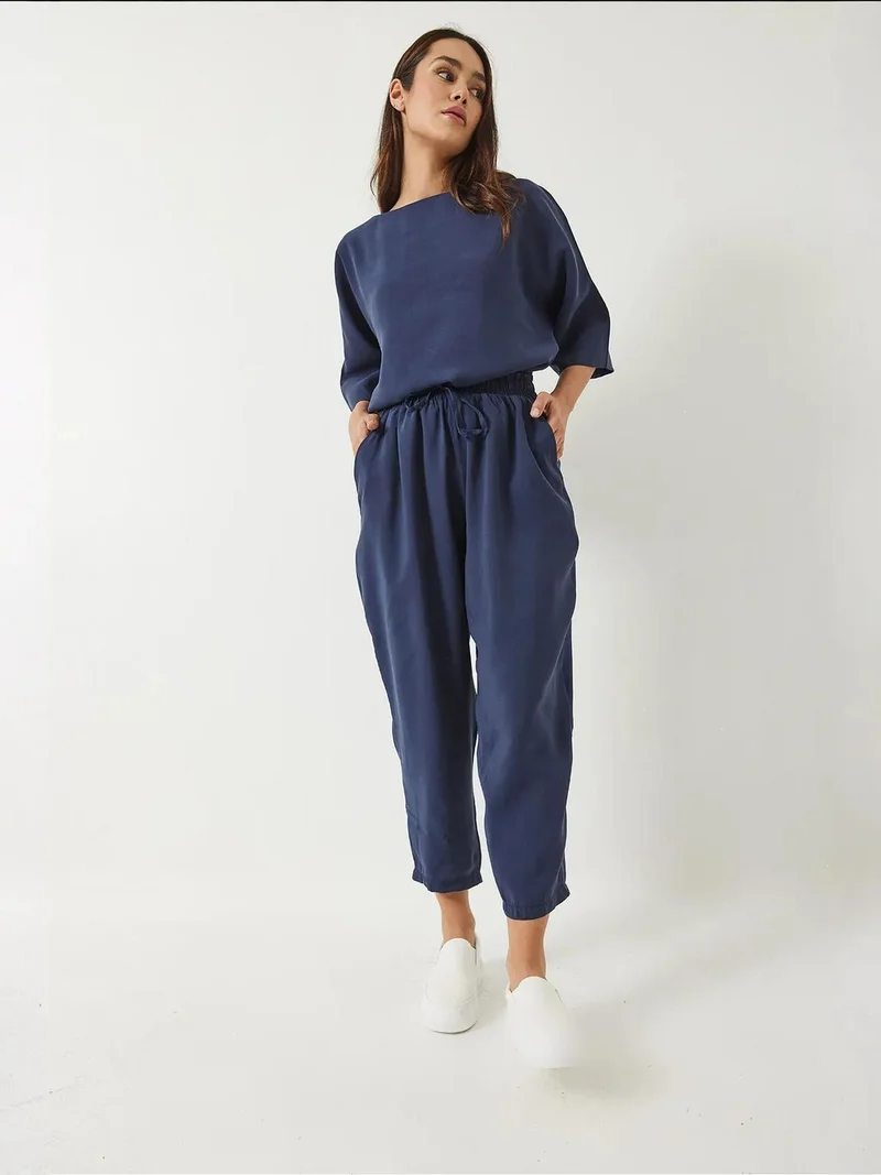 Bianco Lucci Oxford Blue LUCCI Oversized Boat Neck Polyester Two-Piece Co-ord Set for Women | Best Price UAE