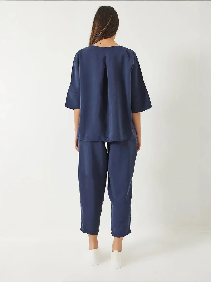 Bianco Lucci Oxford Blue LUCCI Oversized Boat Neck Polyester Two-Piece Co-ord Set for Women | Best Price UAE