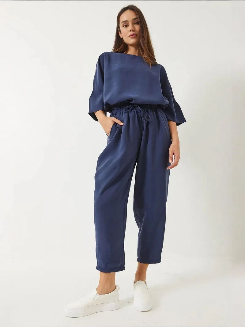 Bianco Lucci LUCCI Oversized Boat Neck Polyester Two-Piece Co-ord Set