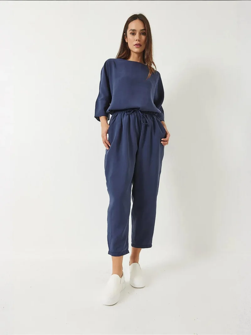 Bianco Lucci Oxford Blue LUCCI Oversized Boat Neck Polyester Two-Piece Co-ord Set for Women | Best Price UAE