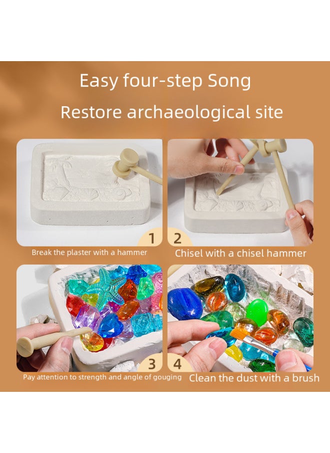 Generic - Dinosaur Fossil Archaeological Digging Toys Gypsum Gem Digging Luminous Mining Treasure Hunting Blind Box Set Wholesale-Color:Seabed Animal Gem (send Newspaper + Gloves + Tools) - Image 1