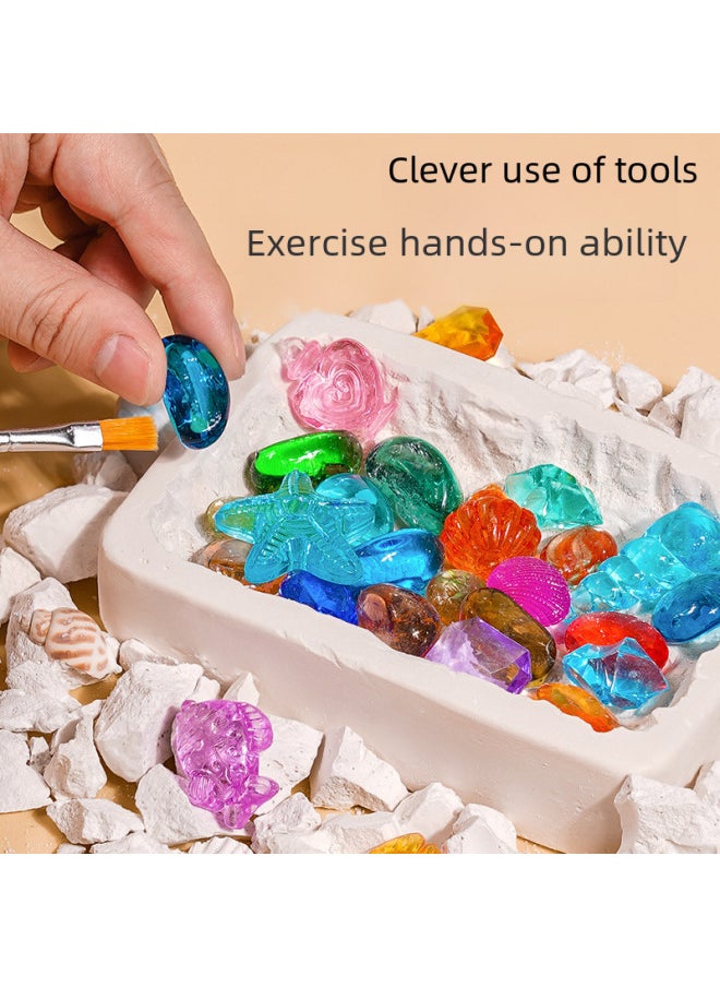 Generic - Dinosaur Fossil Archaeological Digging Toys Gypsum Gem Digging Luminous Mining Treasure Hunting Blind Box Set Wholesale-Color:Seabed Animal Gem (send Newspaper + Gloves + Tools) - Image 1
