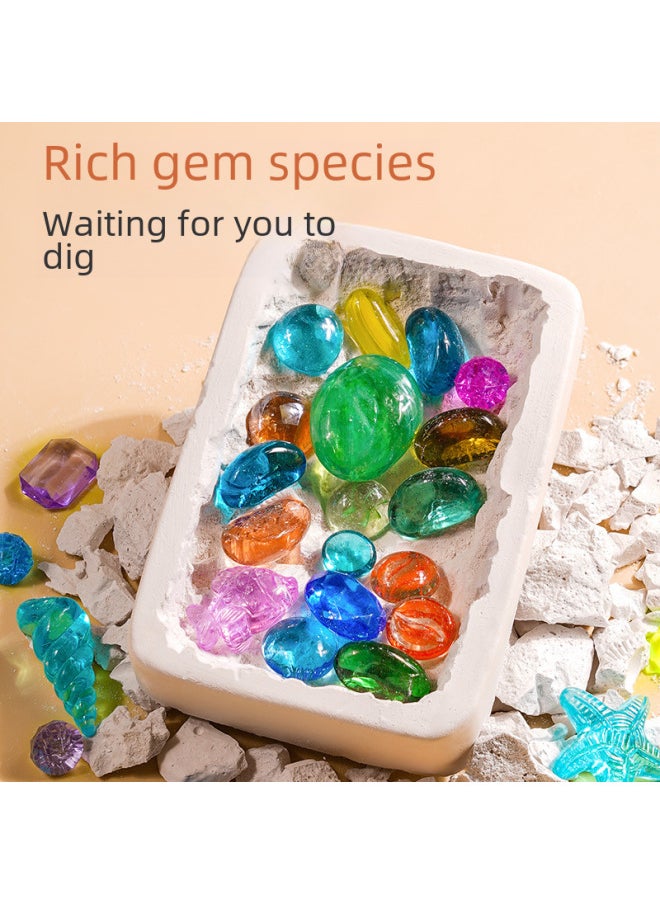 Generic - Dinosaur Fossil Archaeological Digging Toys Gypsum Gem Digging Luminous Mining Treasure Hunting Blind Box Set Wholesale-Color:Seabed Animal Gem (send Newspaper + Gloves + Tools) - Image 1