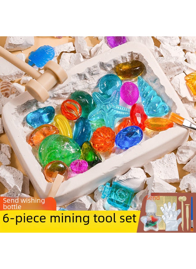 Generic - Dinosaur Fossil Archaeological Digging Toys Gypsum Gem Digging Luminous Mining Treasure Hunting Blind Box Set Wholesale-Color:Seabed Animal Gem (send Newspaper + Gloves + Tools) - Image 1