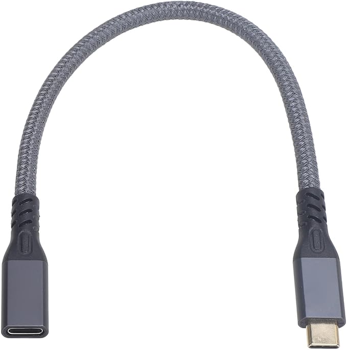 USB C Extension Cable 0 25m 0 8ft 20Gbps High Speed Data Transfer Metallic Nylon Wire - Image 1