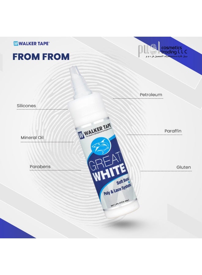 Walker Tape Great White Soft Bond Adhesive 1.4oz – Long-Lasting Hair System Glue with Built-in Brush – Water-Based, Skin-Safe, Max Hold 5 Weeks – For Wigs, Toupees, Lace & Poly Systems - Image 4