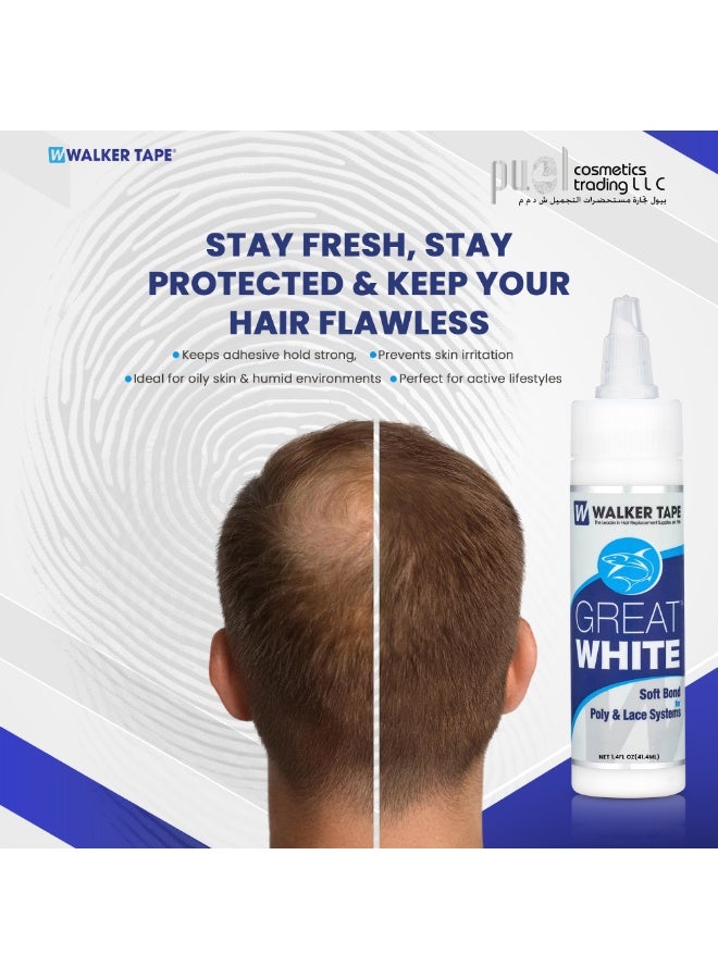 Walker Tape Great White Soft Bond Adhesive 1.4oz – Long-Lasting Hair System Glue with Built-in Brush – Water-Based, Skin-Safe, Max Hold 5 Weeks – For Wigs, Toupees, Lace & Poly Systems - Image 3