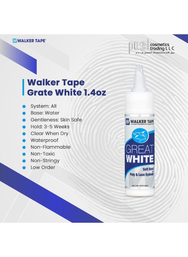 Walker Tape Great White Soft Bond Adhesive 1.4oz – Long-Lasting Hair System Glue with Built-in Brush – Water-Based, Skin-Safe, Max Hold 5 Weeks – For Wigs, Toupees, Lace & Poly Systems - Image 2