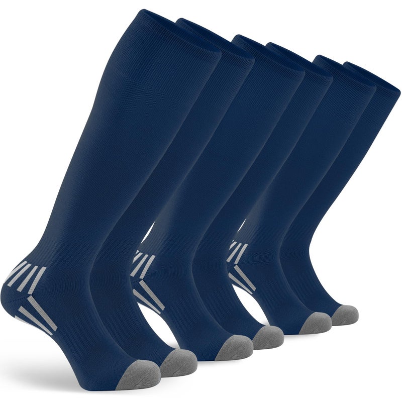 GRAPMKTG 3 Pack Soccer Baseball Softball Socks for Youth Women and Men Knee High Football Socks for Boys Girls Navy Blue Medium - Image 1