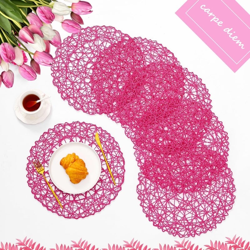 IcosaMro Rosy Round Placemats Set of 6 for Dining Table 15 Inch Paper Woven Boho Decorative Circle Place Mat for Wedding Christmas Thanksgiving Day Holiday Dinner 15 Inch Rosy - Image 1