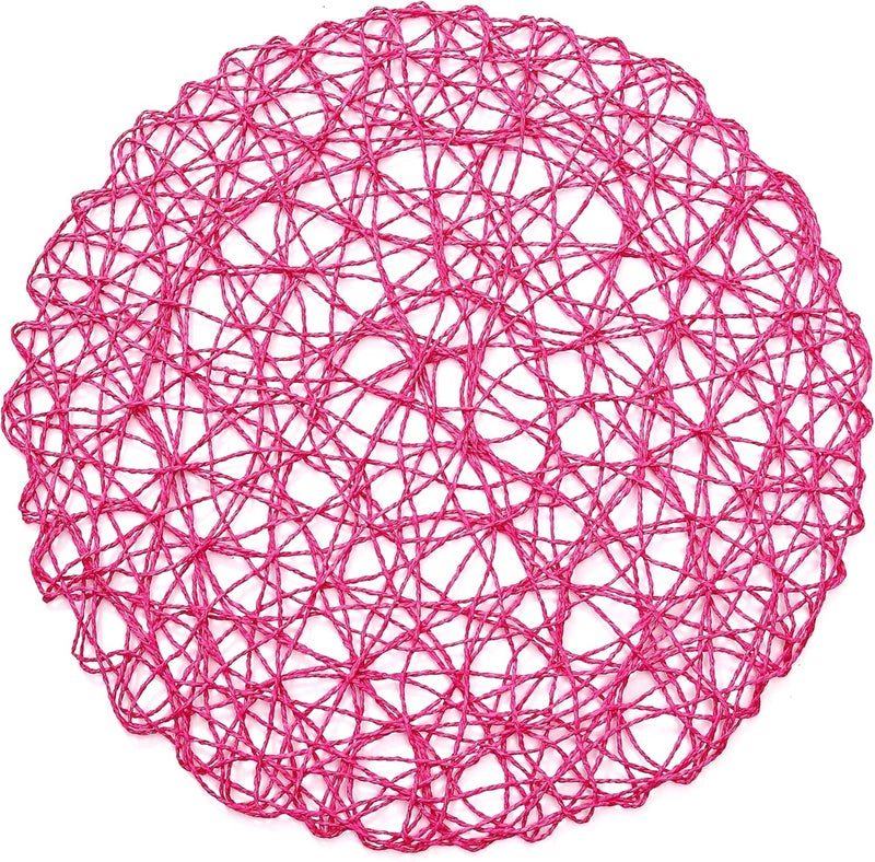 IcosaMro Rosy Round Placemats Set of 6 for Dining Table 15 Inch Paper Woven Boho Decorative Circle Place Mat for Wedding Christmas Thanksgiving Day Holiday Dinner 15 Inch Rosy - Image 3